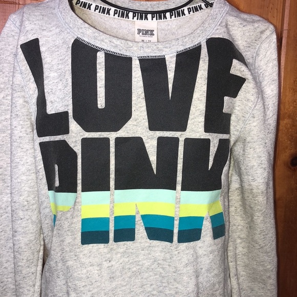 Pink Victoria’s Secret blue and green sweatshirt size XS  LIGHT WEIGHT TOP​ - Picture 2 of 4